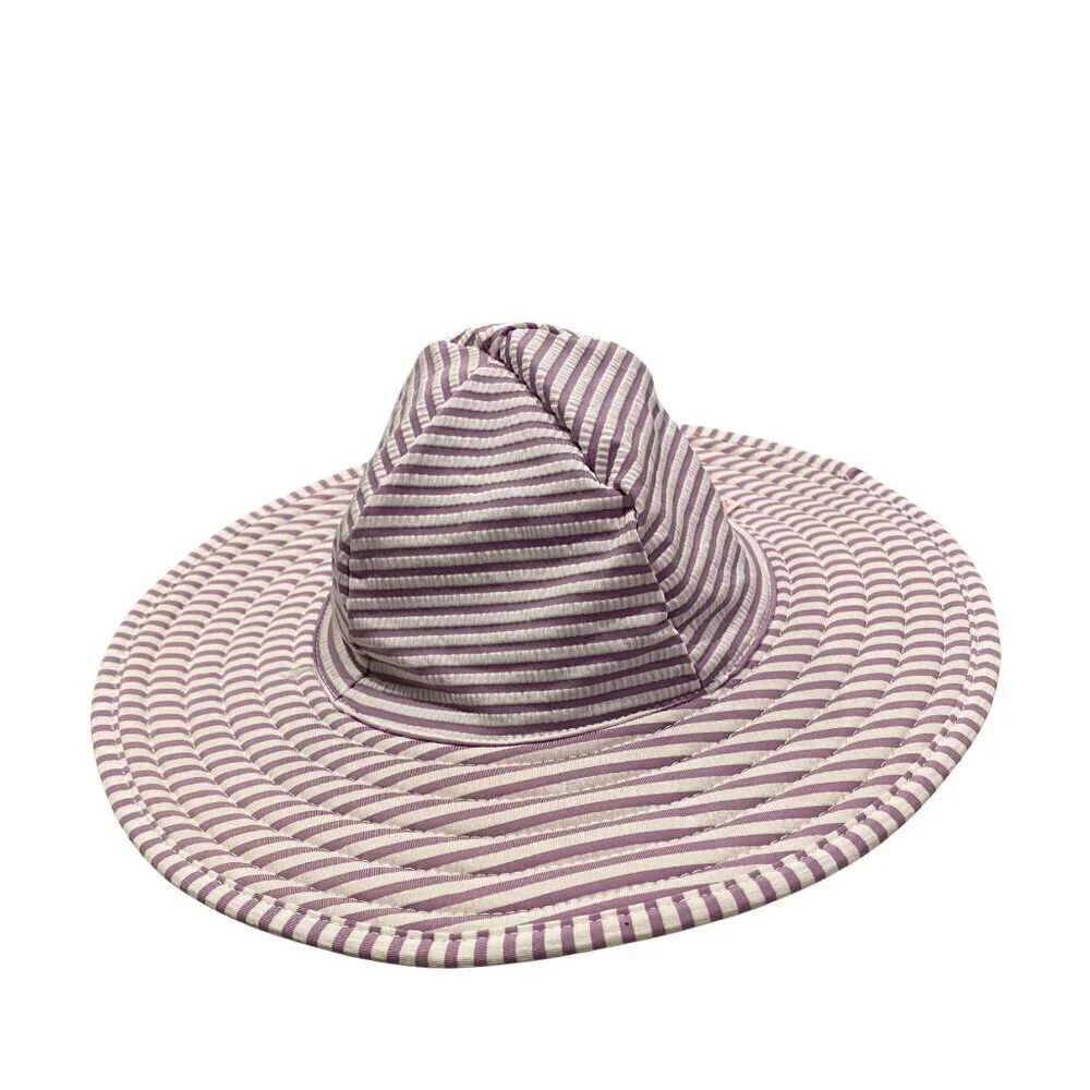 Ruffle Butts 3 piece Purple & White Seersucker Swimsuit & Hat - New!
